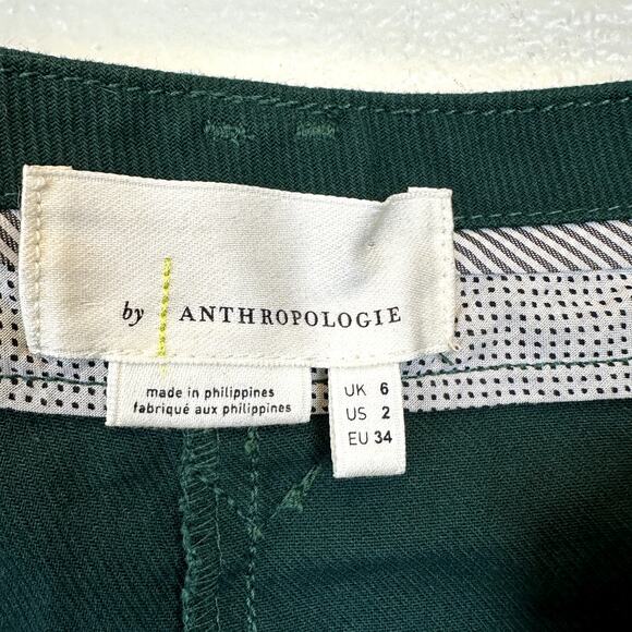 Anthropologie Size 2 Dark Green Side Wide Leg Flare Twill Trouser Pants - Picture 5 of 7